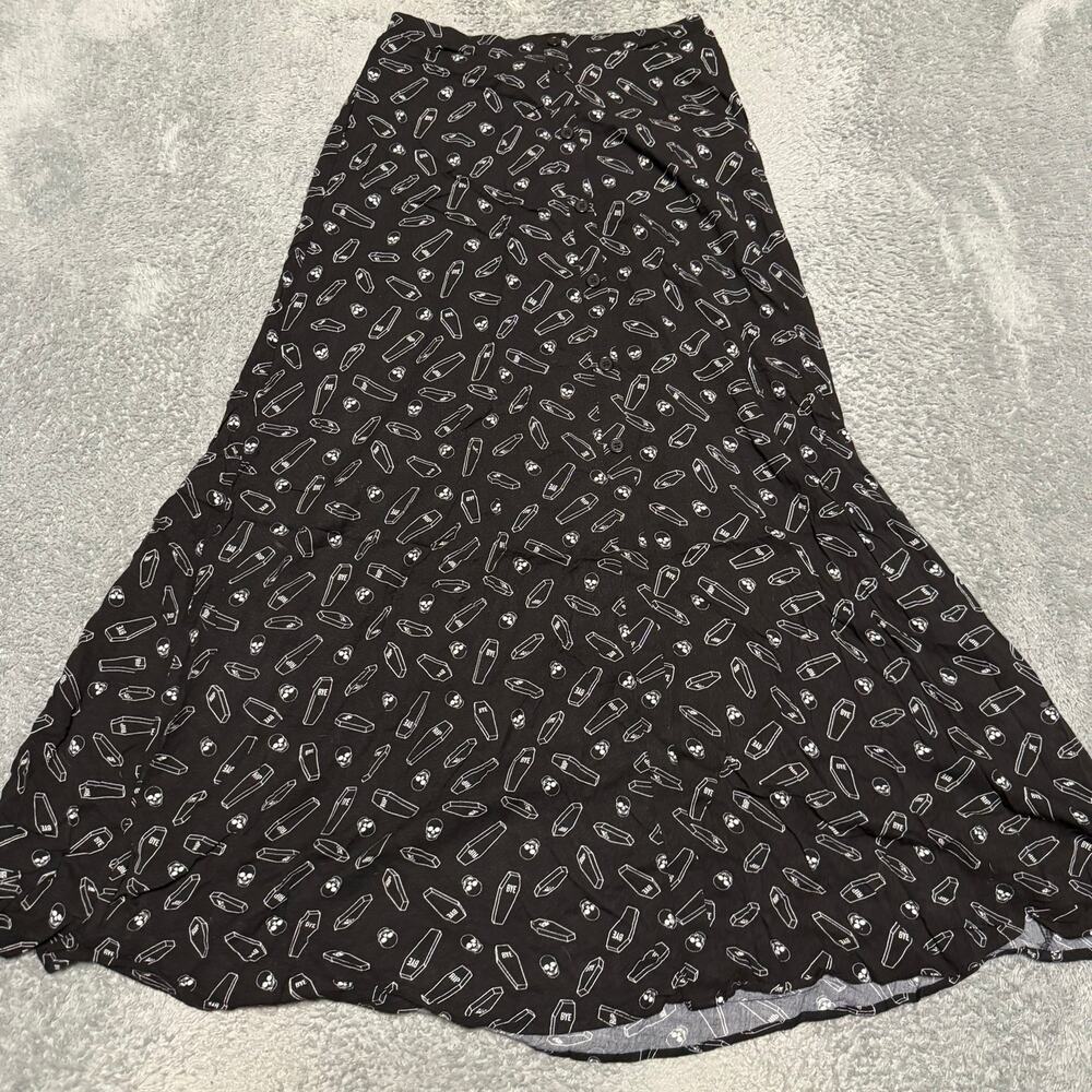 Hot Topic Maxi Skirt Womens Medium Coffin Skull Gothic Pockets Punk